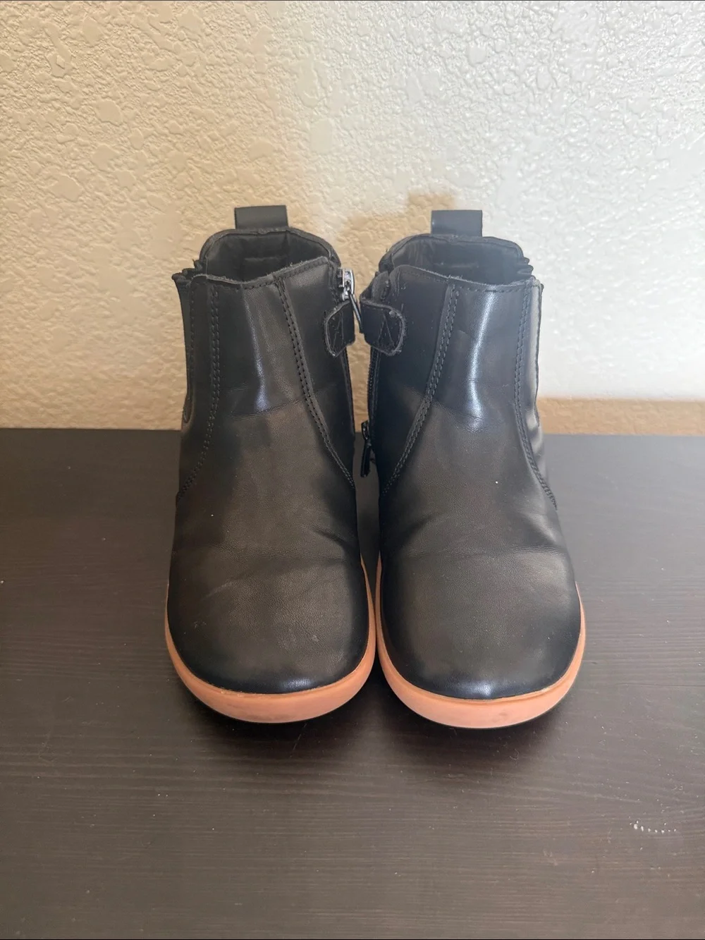 Kids Black Ankle Boots with Contrasting Tan Sole